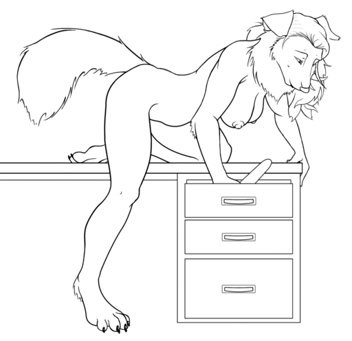 anthro breasts canid canine canis desk domestic_dog female furniture lord_magicpants mammal monochrome nipples nude sex_toy solo // 1200x1163 // 38.2KB