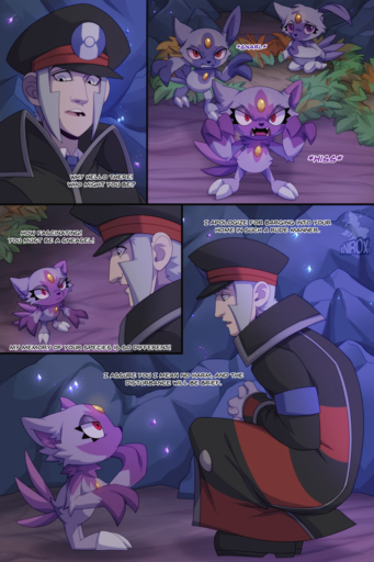 cave clothed clothing coat comic conditional_dnp dialogue female forehead_gem grey_eyes grey_hair group hair hat headgear headwear hi_res hissing hisuian_form hisuian_sneasel human ingo_(pokemon) male mammal nest pokemon_(species) purple_body red_eyes regional_form_(pokemon) size_difference snarling text topwear video_games xnirox young // 1000x1500 // 2.6MB