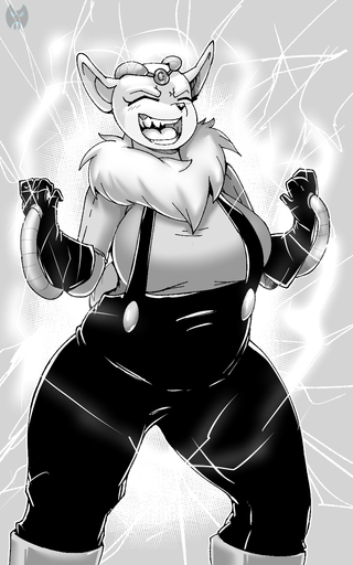10:16 anthro big_breasts breasts chinchilla chinchillid clothing cybernetics cyborg digital_media_(artwork) electricity evil_laugh eyes_closed female fur hi_res machine mammal open_mouth roadiesky rodent simple_background slightly_chubby solo thunderbolt_the_chinchilla // 900x1440 // 407.9KB