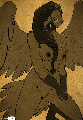 2014 anthro avian beak biped bird braided_hair breasts corvid corvus_(genus) crow digital_media_(artwork) feathered_wings feathers female foxboy83 genitals hair hand_on_leg hi_res kneeling long_hair looking_at_viewer monochrome nipples non-mammal_breasts nude oscine passerine pussy simple_background solo tail_feathers wings xai_xevion // 884x1280 // 384.9KB