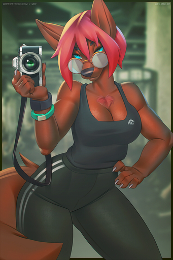 2018 anthro black_nose blue_eyes breasts brown_body brown_fur camera canid canine canis chest_tuft claws cleavage clock clothed clothing eyewear female fur glasses hair looking_at_viewer mammal miles_df pose red_hair selfie solo sportswear thick_thighs tuft watch wide_hips wolf yoga_pants // 633x950 // 519.2KB