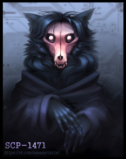 2019 absurd_res ambiguous_gender black_body black_border black_fur black_hair border canid canine digital_media_(artwork) fur hair hi_res k-dromka looking_at_viewer malo mammal scp-1471 scp-1471-a undead // 2300x2900 // 2.8MB