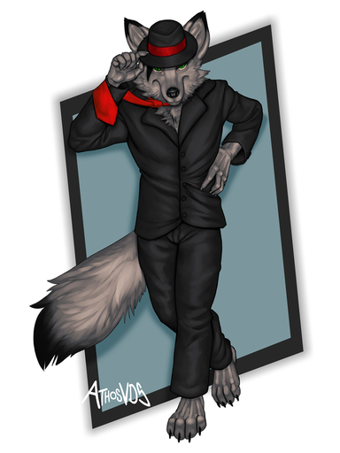 3:4 anthro athosvds black_tie_(suit) canid canine canis clothed clothing fully_clothed green_eyes hat headgear headwear holding_clothing holding_hat holding_headgear holding_headwear holding_object looking_at_viewer male mammal necktie pose red_necktie smile solo suit wolf // 825x1100 // 364.3KB