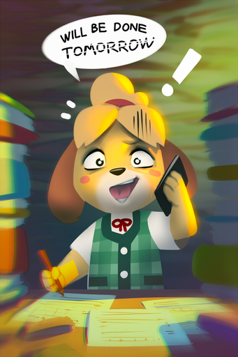 ! animal_crossing anthro blush blush_stickers book canid canine canis cellphone clothed clothing desk dialogue domestic_dog english_text female furniture isabelle_(animal_crossing) mammal miles_df nintendo paper phone shih_tzu solo text toy_dog video_games worried // 566x850 // 391.4KB