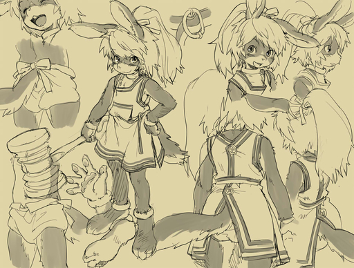 anklet anthro belt black_and_white bracelet choker clothed clothing dress female fur hair hammer hare jewelry kikurage lagomorph leporid long_hair looking_at_viewer mammal monochrome necklace one-piece_dress open_mouth panties ponytail ribbons sketch solo teeth tools underwear // 965x732 // 207.0KB