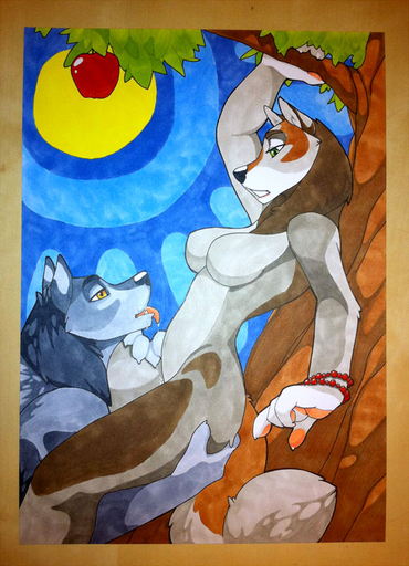 2011 against_tree anthro apple bodily_fluids breasts canid canine canis cum cunnilingus duo female food fruit genital_fluids male malefemale mammal marker_(artwork) nude oral outside plant pussy_juice sex sky sun traditional_media_(artwork) tree vaginal wolf wolfy-nail wood // 578x800 // 142.2KB