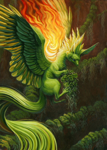 2019 ambiguous_gender blue_eyes dragon feathered_dragon feathered_wings feathers feral fur furred_dragon green_body green_feathers green_fur hibbary moss plant solo wings // 639x900 // 1.2MB