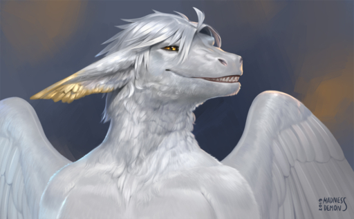 2019 anthro dragon fur furred_dragon hair kaspar_(character) madness_demon male portrait solo teeth wings yellow_eyes // 1227x761 // 777.0KB