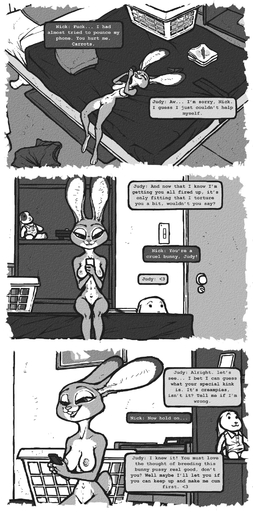 2018 anthro areola bed breasts clothing comic dialogue dipstick_ears disney english_text female fur furniture genitals greyscale hi_res judy_hopps lagomorph leporid luraiokun mammal monochrome multicolored_ears nipples nude phone plushie profanity pussy rabbit sexting smile solo text texting zootopia // 950x1920 // 1.5MB