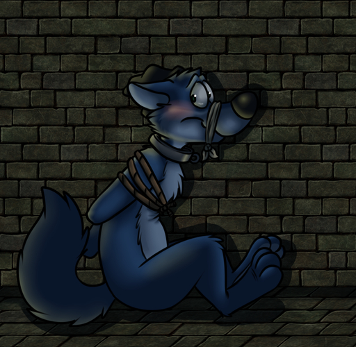 3_toes anthro beanie biped black_nose blue_body blue_fur blue_hair blue_tail blush bound brick_wall canid canine canis cheek_tuft chest_tuft cloth_gag clothing collar countershade_face countershade_torso countershading digital_media_(artwork) ears_back eyebrows facial_tuft feet fur gag gagged green_eyes hair hands_behind_back hat head_tuft headgear headwear looking_at_viewer male mammal multicolored_body multicolored_fur muzzle_(object) muzzled nude pivoted_ears robbie_(rotten_robbie) rope rotten_robbie side_view sitting solo submissive submissive_male toes tuft two_tone_body two_tone_fur wall_(structure) wolf // 842x823 // 799.7KB