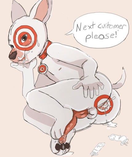 animal_genitalia animal_penis anthro balls bodily_fluids bullseye_(target) canid canine canine_penis canis collar cum cum_in_ass cum_inside domestic_dog genital_fluids genitals male mammal mascot penis sesame solo target_corporation // 858x1024 // 111KB