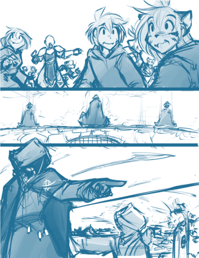 2016 anthro armor blue_and_white cloak clothing comic conditional_dnp crowd explosion felid female flora_(twokinds) fur group hair hood human keidran keiren_(twokinds) male mammal monochrome outside pantherine simple_background sketch teeth tiger tom_fischbach trace_legacy twokinds webcomic webcomic_character white_background // 850x1100 // 221.1KB