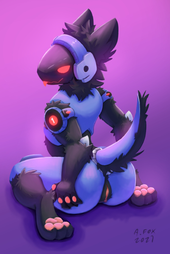 absurd_res anthro blep discord_(app) female genitals hi_res machine mr.albafox protogen pussy solo tongue tongue_out // 1662x2480 // 2.3MB