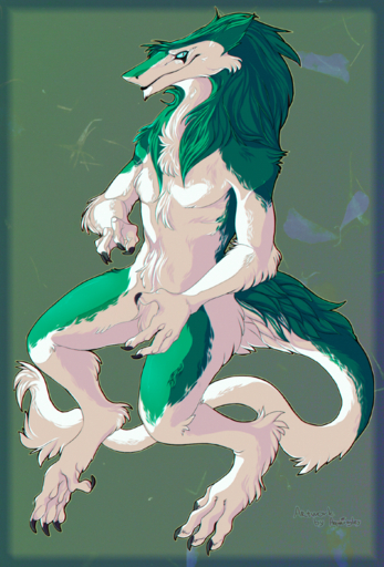 2017 anthro black_eyes blue_sclera claws excidium featureless_crotch fur green_background green_body green_fur green_hair hair long_hair looking_at_viewer male nude rayley sergal simple_background solo tail_tuft toe_claws tuft white_body white_fur // 677x1000 // 1.5MB