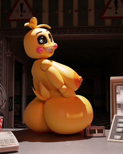 3d_(artwork) <3 <3_eyes absurd_res big_breasts big_butt breasts butt digital_media_(artwork) female feversfm hi_res looking_at_viewer looking_back looking_back_at_viewer nipple_piercing nipples piercing sitting solo teeth thick_thighs toy_chica_(fnaf) video_games wide_hips yellow_body // 2043x2552 // 719.8KB