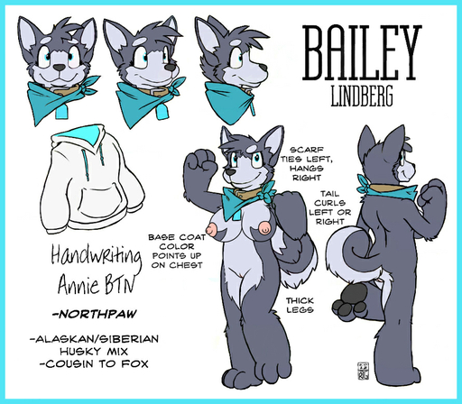 2012 anthro bailey_(housepets!) bandanna biped blue_border blue_eyes border breasts canid canine canis cleft_of_venus clothing collar domestic_dog edit english_text female fur genitals grey_body grey_fur hoodie husky kerchief mammal model_sheet nipples nordic_sled_dog nude nude_edit pussy rick_griffin scarf solo spitz standing text topwear webcomic webcomic_character // 890x779 // 325.2KB