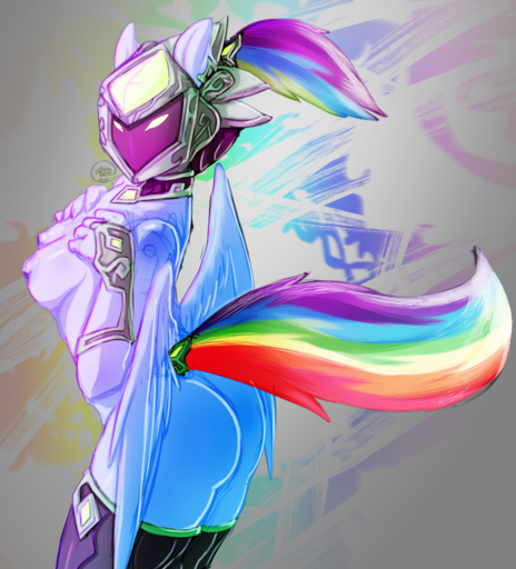 2015 anthro anthrofied armor avante92 blue_body blue_feathers blue_fur breasts butt equid equine feathered_wings feathers female fur hair headgear helmet hi_res horse mammal multicolored_hair multicolored_tail nipples pegasus rainbow_dash_(mlp) rainbow_hair rainbow_tail solo wings // 1280x1411 // 1.8MB
