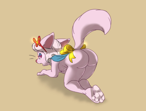 2016 anthro bent_over breasts butt domestic_cat felid feline felis female hi_res honeycake looking_back mammal mostly_nude open_mouth rear_view ribbons simple_background siroc solo tail_bow tail_ribbon // 1738x1326 // 456.7KB