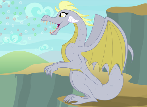2019 alternate_species badumsquish blonde_hair bubble derpy_hooves_(mlp) dragon dragonification female friendship_is_magic hair hi_res horn my_little_pony scalie sitting solo western_dragon wings // 2952x2160 // 617.9KB