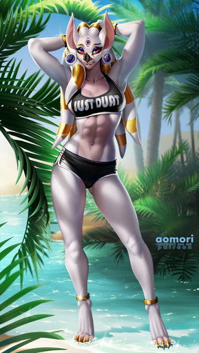 2021 aomori chiropteran day detailed_background digital_media_(artwork) ear_piercing eyebrows eyelashes female gauged_ear hi_res mammal midriff navel outside partially_submerged piercing plant red_eyes sky smile solo tree water // 677x1200 // 450.9KB