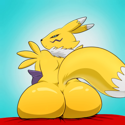 1:1 ambiguous_gender anthro bandai_namco bed big_butt biped blue_eyes butt butt_focus canid canine digimon digimon_(species) digital_media_(artwork) fur furniture half-closed_eyes ilovefox lonbluewolf looking_at_viewer looking_back mammal narrowed_eyes raised_tail renamon simple_background sitting sketch solo // 1000x1000 // 563.7KB