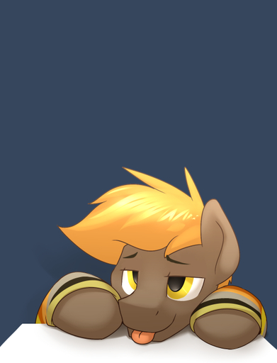 2014 blonde_hair blue_background braeburned brown_body brown_fur clothed clothing digital_media_(artwork) equid equine feral fur grin hair horse male mammal pony shaded simple_background smile solo sweater tongue tongue_out topwear umber yellow_eyes // 500x655 // 104.3KB