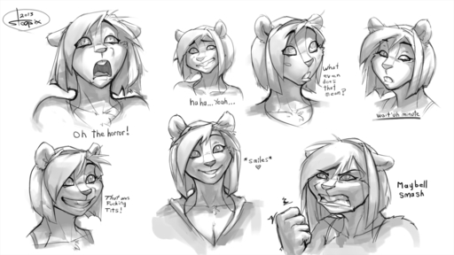 2013 <3 anthro dialogue english_text female greyscale grin hair mammal maybell monochrome open_mouth rodent sciurid short_hair simple_background smile stoopix text tree_squirrel white_background // 1281x720 // 593.4KB
