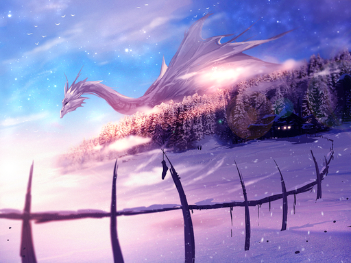 2016 ambiguous_gender day detailed_background digital_media_(artwork) dragon fantasy feral forest membrane_(anatomy) membranous_wings outside plant ryky sky snow solo tree wings // 1249x936 // 1.8MB