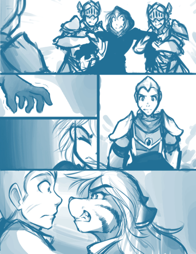 2015 anthro armor blue_and_white cloak clothed clothing comic conditional_dnp felid female flora_(twokinds) fur group hair human keidran keiren_(twokinds) male mammal monochrome outside pantherine simple_background sketch tiger tom_fischbach trace_legacy twokinds webcomic webcomic_character white_background // 850x1100 // 195.9KB