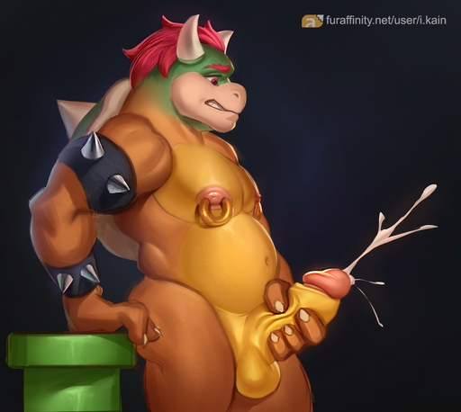 anthro bodily_fluids bowser bracelet chubby_male claws cum erection eyebrows genital_fluids genitals hair hand_on_penis humanoid_genitalia humanoid_penis i.kain jewelry koopa male mario_bros masturbation muscular muscular_anthro muscular_male nintendo nipple_piercing nipples orgasm penile penile_masturbation penis penis_grab piercing reptile scalie solo spiked_bracelet spikes text thick_eyebrows url video_games // 1280x1144 // 141.6KB