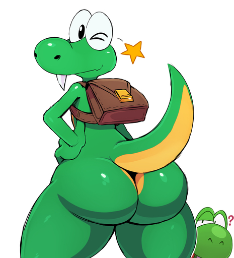 2015 ? anthro backpack being_watched big_butt butt croc croc:_legend_of_the_gobbos crocodile crocodilian crocodylid crossover digital_media_(artwork) duo girly hi_res looking_at_another looking_at_viewer looking_back male mario_bros nintendo nude one_eye_closed presenting presenting_hindquarters reptile scalie sharp_teeth smile solo_focus sssonic2 standing star teeth thick_thighs video_games wink yoshi // 1433x1577 // 595.2KB