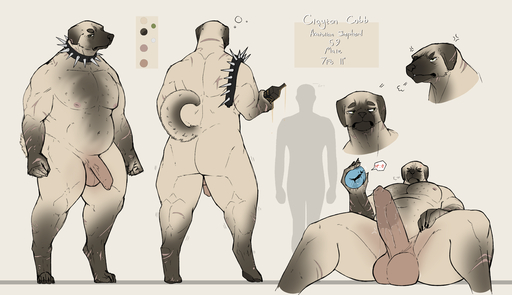 2022 absurd_res anthro balls biped bottle canid canine canis collar digital_media_(artwork) domestic_dog erection flaccid floppy_ears fur genitals hi_res humanoid_genitalia humanoid_penis male mammal model_sheet musclegut muscular muscular_anthro muscular_male penetrable_sex_toy penis securipun sex_toy solo spiked_collar spikes tan_body tan_fur // 5200x3000 // 4.3MB