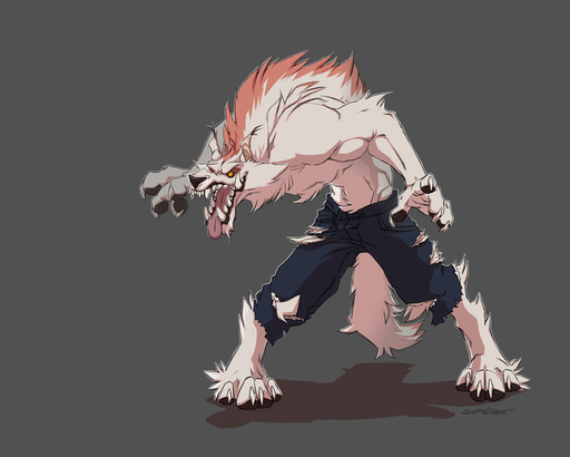 2013 5:4 anthro bottomwear canid canine claws clothed clothing conditional_dnp fangs grey_background male mammal mane monster open_mouth pants sefeiren simple_background snarling snarly_mcwolfikins_iii_jr_esquire solo tongue topless torn_clothing were werecanid werecanine werewolf yellow_eyes // 1000x800 // 138.4KB