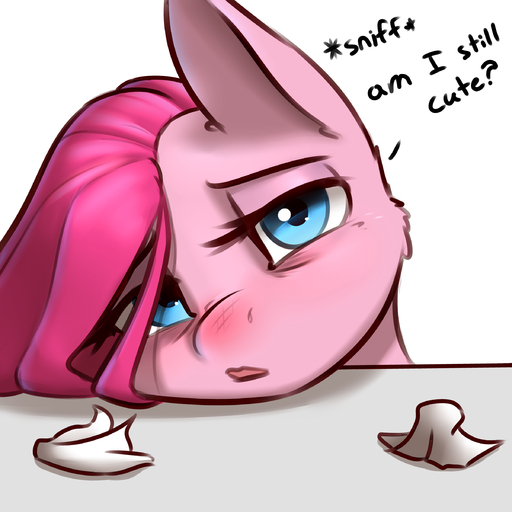 1:1 absurd_res blue_eyes blush earth_pony english_text equid equine female friendship_is_magic hair hair_over_eye half-closed_eyes hasbro hi_res horse looking_at_viewer mammal my_little_pony narrowed_eyes one_eye_obstructed open_mouth pink_hair pinkie_pie_(mlp) pony pudgeruffian solo text // 2400x2400 // 1.8MB