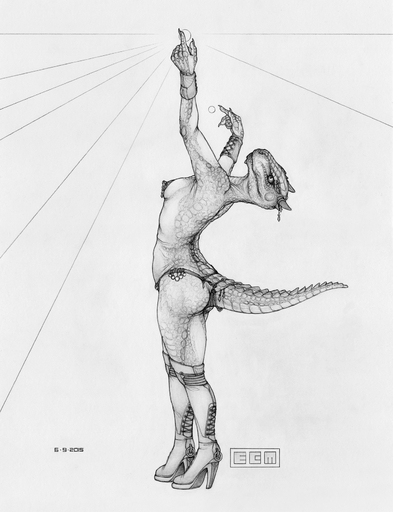 2015 anthro argonian armor bethesda_softworks biped boots bracers breasts clothed clothing ecmajor female footwear hi_res high_heeled_boots high_heels horn jewelry monochrome nipple_piercing nipples non-mammal_breasts panties pasties piercing reptile scales scalie shoes simple_background solo the_elder_scrolls topless underwear video_games // 1284x1672 // 1.6MB