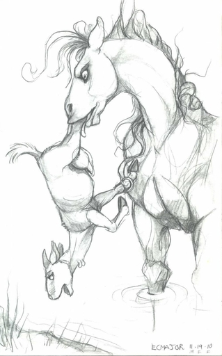 2010 bovid caprine duo ecmajor equid equine female feral forced fur goat greyscale hi_res hooves horn horse licking male mammal mane monochrome open_mouth outside pond signature sketch standing teats tongue tongue_out upside_down vore water // 798x1280 // 133.2KB