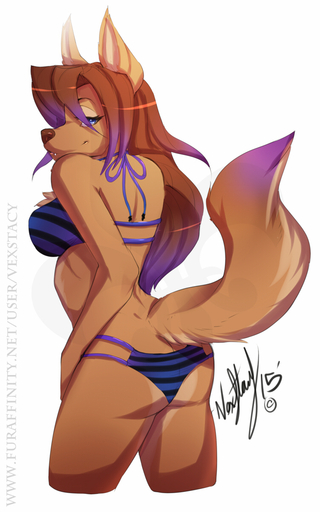 10:16 2015 anthro b._wolf bikini blue_eyes brown_hair butt_pose canid canine canis chest_tuft clothed clothing dipstick_tail eyelashes female fur hair hi_res highlights_(coloring) long_hair looking_at_viewer looking_back mammal multicolored_tail pose purple_highlights signature simple_background slim solo swimwear tan_body tan_fur text tuft url vexstacy white_background wolf // 750x1200 // 466.1KB