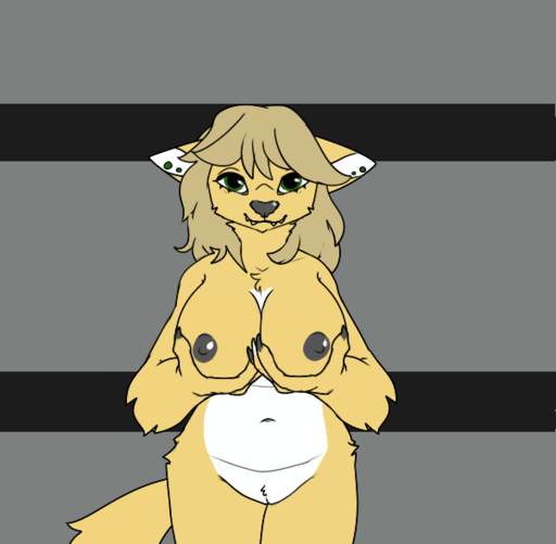 animated anthro breasts canine ear_piercing elvche female fluffy furry hair looking_at_viewer mammal nipples piercing short_hair slightly_chubby solo // 600x587 // 47KB