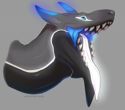 bioluminescence black_body black_scales blue_body blue_eyes blue_scales dragon feral glowing grey_background grey_body grey_scales long_neck long_tongue male maugh_vincix open_mouth qwertydragon scales signature simple_background smile solo teeth tongue white_tongue // 1280x1129 // 116.5KB