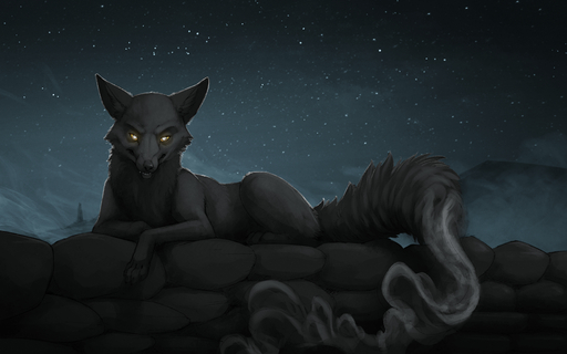 16:10 2021 black_body black_fur canid canine feral fox fur glowing glowing_eyes ipoke looking_at_viewer mammal night outside sky smoke solo star starry_sky widescreen // 1280x800 // 813.9KB