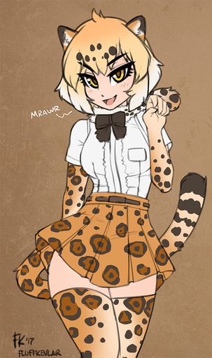 2017 animal_humanoid blonde_hair blush bottomwear bow_tie breasts clothed clothing dialogue felid felid_humanoid female fluff-kevlar fur hair humanoid jaguar_(kemono_friends) jaguar_humanoid kemono_friends legwear looking_at_viewer mammal mammal_humanoid multicolored_hair open_mouth pantherine pantherine_humanoid ribbons shirt short_hair simple_background skirt smile solo spots spotted_tail stockings text thigh_highs topwear yellow_eyes // 556x938 // 244.2KB