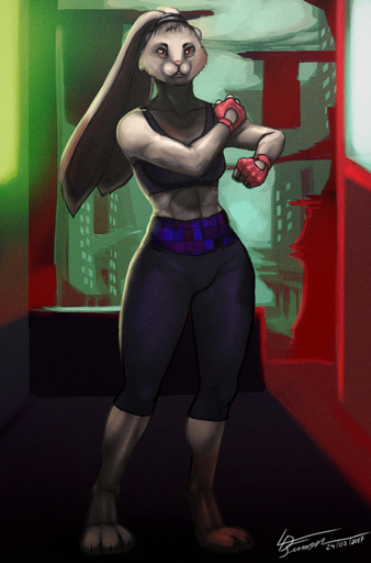 anthro athletic athosvds bra clothing exercise female fur hi_res lagomorph leporid looking_at_viewer mammal muscular muscular_anthro muscular_female rabbit solo sports_bra underwear workout // 1048x1587 // 2.7MB