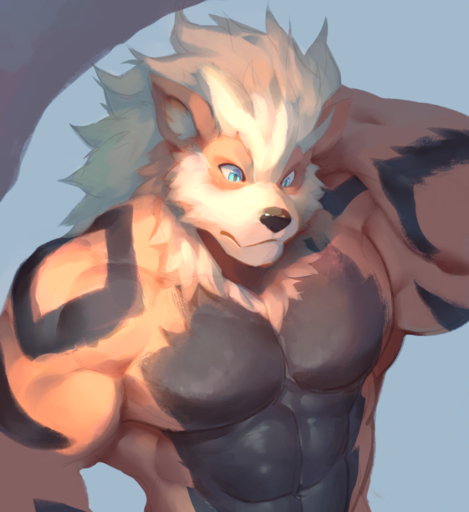 2014 abs anthro anthrofied arcanine athletic biceps big_muscles biped black_body black_fur black_nose blue_background blue_eyes blush canid canine flexing fur generation_1_pokemon hair hand_behind_head male mammal muscular muscular_anthro muscular_male nude null-ghost orange_body orange_fur pecs pokemon_(species) pokemorph pose simple_background solo standing stripes video_games white_body white_fur white_hair // 909x992 // 893.7KB