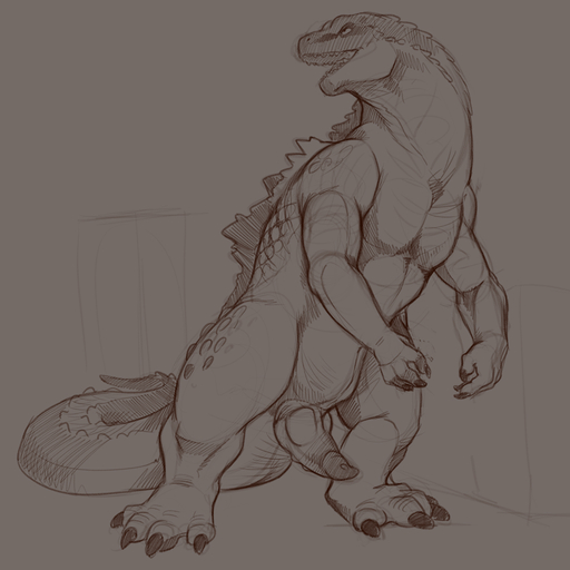 1:1 2014 biped building conditional_dnp erection feral godzilla godzilla_(series) knot lizard looking_away macro male monochrome nude open_mouth penis pubic_boot reptile scalie simple_background sketch solo spines standing teeth toho tojo_the_thief // 936x936 // 420.3KB