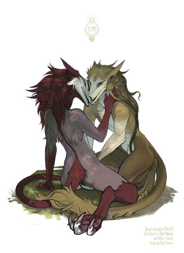 anthro barefoot butt casual_nudity chest_tuft claws crouching digitigrade duo ear_piercing embrace feet female fur gauged_ear green_eyes hair head_bump hi_res hindpaw long_hair long_tail male multicolored_body multicolored_fur nude pawpads paws piercing raesheris red_body red_fur red_hair sergal simple_background sitting slim smile social_nudity tan_body tan_fur tan_hair toe_claws tuft white_background white_body white_fur yellow_eyes // 1344x1850 // 1.4MB