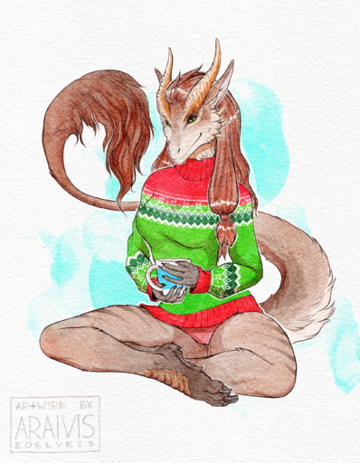 2020 5_fingers absurd_res anthro araivis-edelveys avelos breasts brown_body brown_fur brown_hair dragon eyebrows eyelashes feet female fingers fur hair hi_res lisyra non-mammal_breasts solo toes traditional_media_(artwork) wingless_dragon // 2119x2728 // 9.5MB
