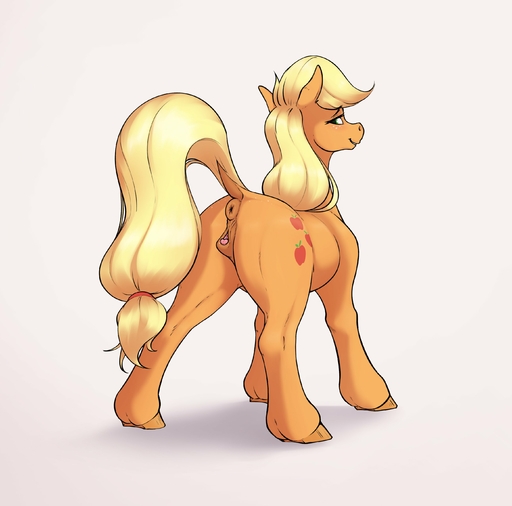 absurd_res anatomically_correct anatomically_correct_genitalia anatomically_correct_pussy animal_genitalia animal_pussy anus applejack_(mlp) aquaticvibes blonde_hair butt clitoral_winking clitoris dock earth_pony equid equine equine_pussy female feral genitals hair hi_res hooves horse looking_back mammal pony puffy_anus pussy raised_tail simple_background yellow_tail // 2805x2771 // 311.7KB