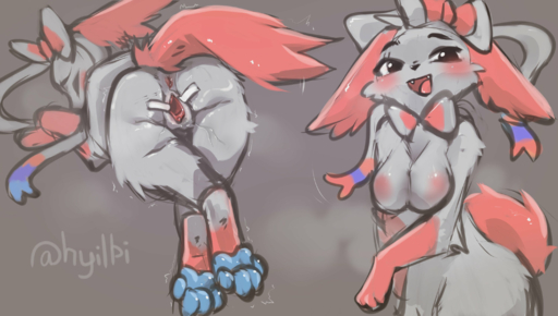 anus black_eyes black_nose breasts butt cute_fangs ears_down eeveelution female feral fur genitals hi_res hyilpi invalid_tag nintendo open_mouth pivoted_ears pokemon pokemon_(species) pussy seductive solo sylveon video_games white_body white_fur // 3000x1700 // 2.6MB