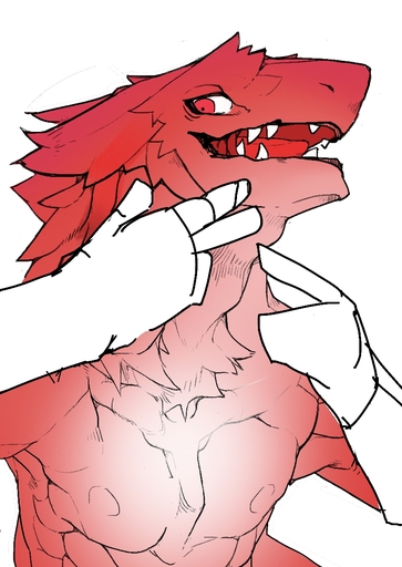 2019 anthro clothed clothing con5710 disembodied_hand faceless_character looking_back male muscular muscular_anthro muscular_male open_mouth sergal simple_background smile solo topless white_background // 826x1166 // 437.7KB