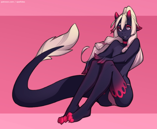 2018 anthro biped bulge clothed clothing demon digital_media_(artwork) dragon girly hair male panties perrill pink_background simple_background sitting smile solo spefides topless underwear // 851x700 // 282.6KB